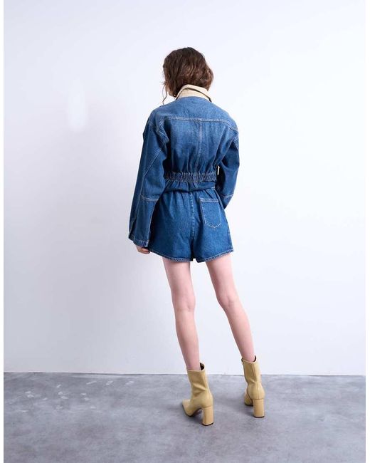 TOPSHOP Blue Denim Pleated Short