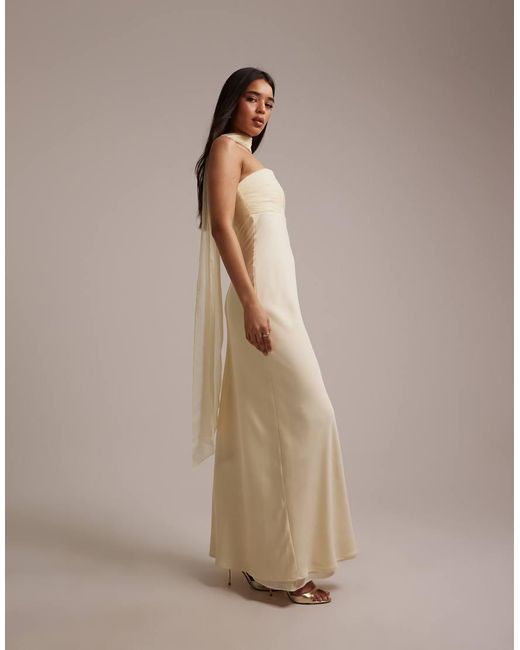 Six Stories Natural Bridesmaids Chiffon Bandeau Scarf Detail Maxi Dress