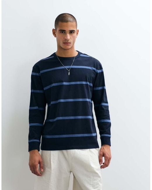 Threadbare Blue Long Sleeve Stripe Tee for men