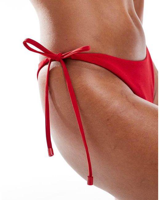 ASOS Red Tia Towelling Tie Side Bikini Bottoms
