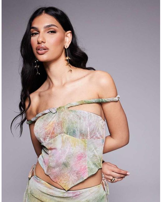 ASOS Multicolor Mesh Bardot Faux-ord With Twisted Straps Maxi Dress