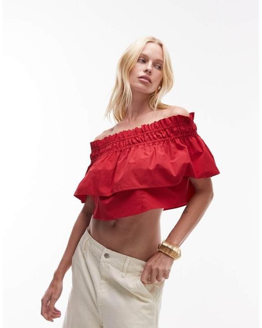Mango Red Featuring Kaia Gerber Premium Cotton Shir Detail Bandeau Top