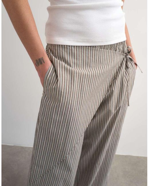 TOPSHOP White Stripe Poplin Wrapover Skirt Trouser