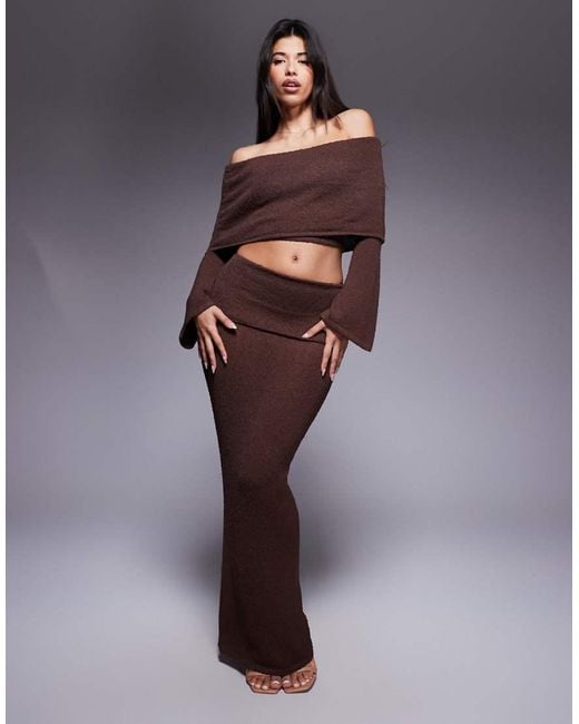 Wanderdoll Purple Yasmin Boucle Knit Dramatic Foldover Maxi Skirt Co-Ord