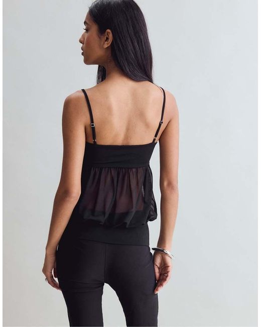 Stradivarius Blue Fitted Mesh Balloon Top