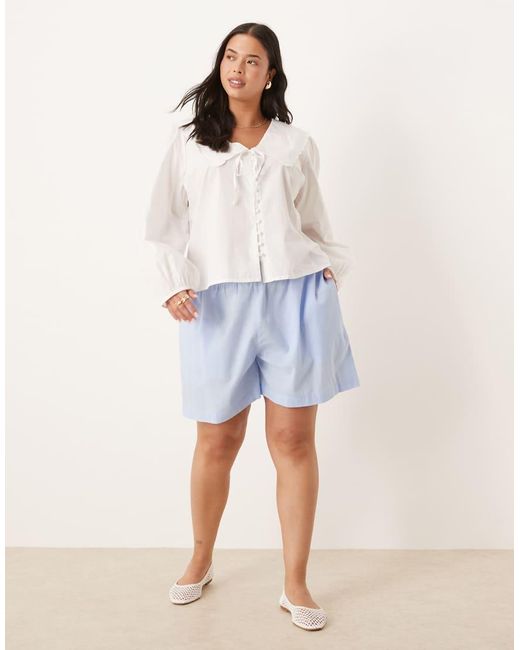 ASOS White Asos Design Curve Linen Look Shirred Contrast Waist Shorts