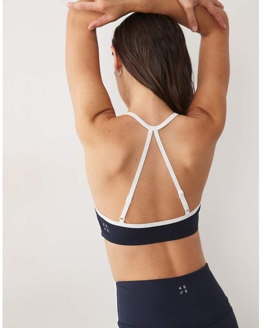 4505 Blue Active Ruched Front Sports Bra With Contrast Piping