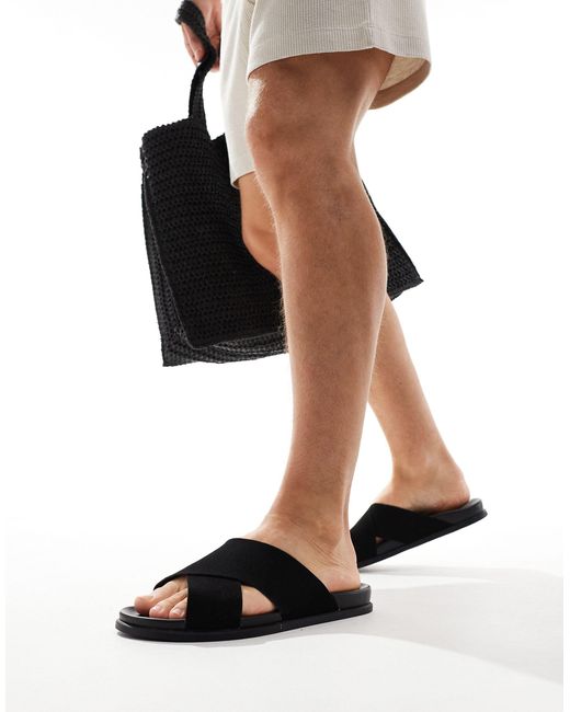 Truffle Collection Black Cross Strap Sandals for men