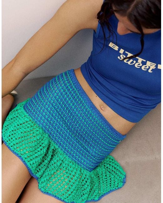 Pull&Bear Blue Ruffled Knit Mini Skirt