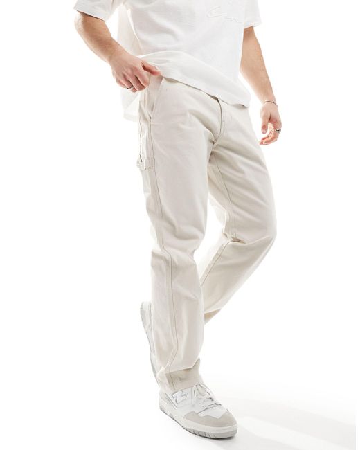 Only & Sons White Loose Worker Pants for men