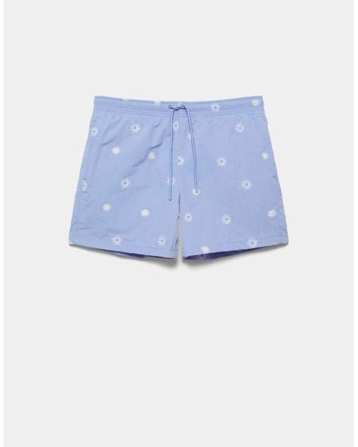 Pull&Bear Blue Embroidered Board Shorts for men