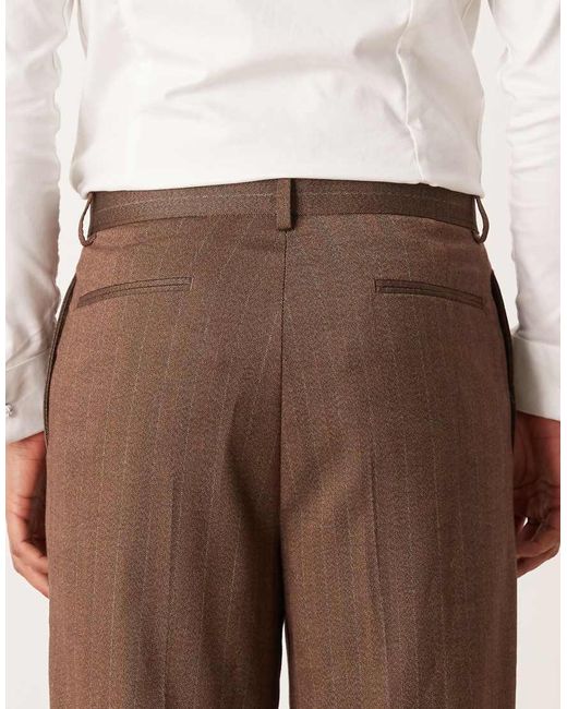 ASOS Natural Relaxed Tapered Wool Look Suit Trousers for men