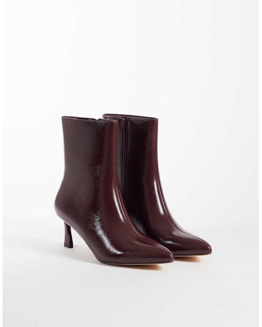 London Rebel Purple Claudia Kitten Heel Mid Ankle Boots