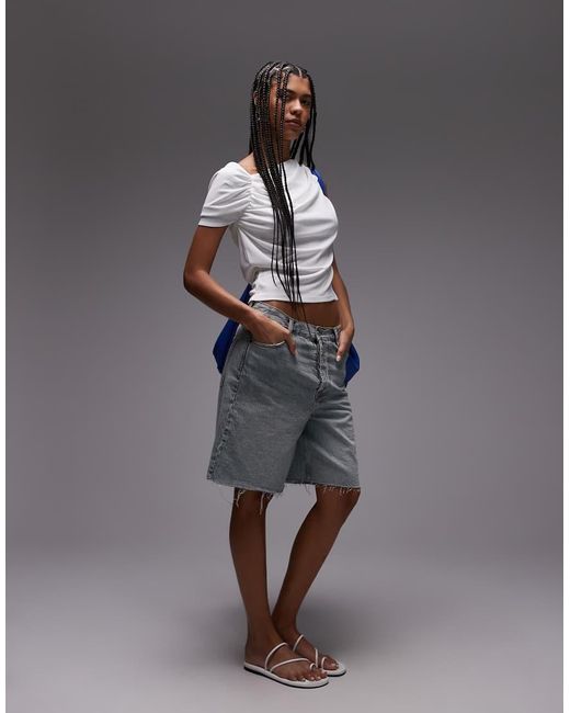 TOPSHOP Gray Ruched Detail One Shoulder Top