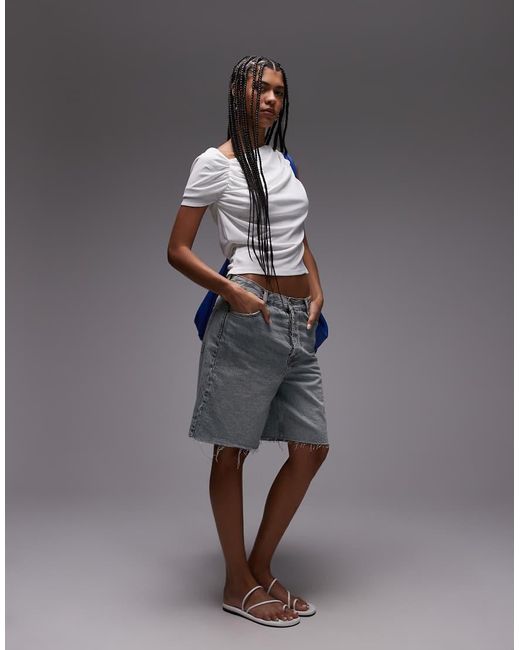TOPSHOP Gray Ruched Detail One Shoulder Top