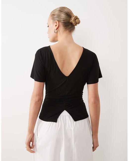ASOS Black Cinch Waist Angel Sleeve Tee With V Back Detail