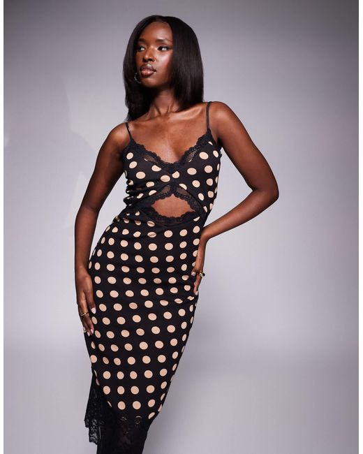 AFRM Black – josestte – midikleid mit spitzenborte und punktemuster