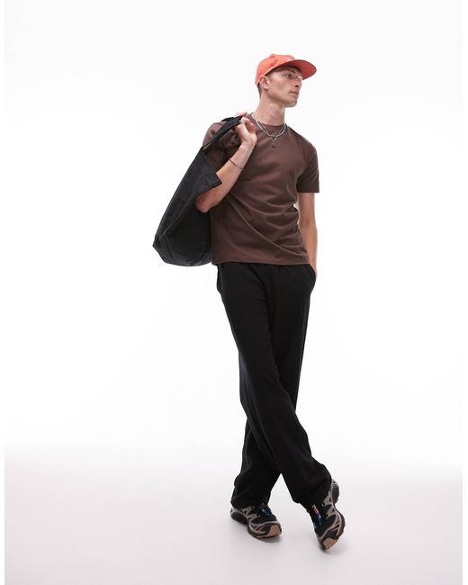 Topman Black Straight Fit Seersucker Sweatpants for men