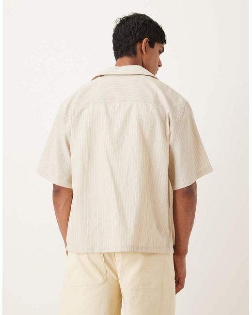 ASOS Natural Oversized Revere Shirt With Embroidery for men