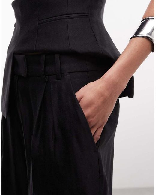 AllSaints Black Charley Co-ord Tailored Linen Blend Pleated Jorts