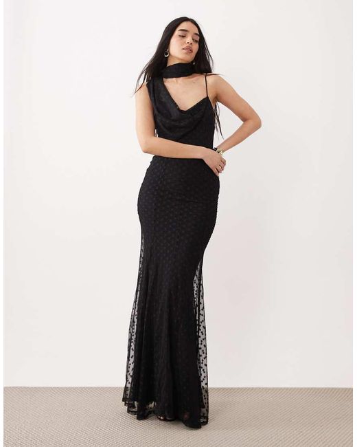 ASOS Black Mesh Maxi Dress With Scarf Detail