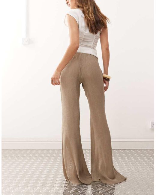 Weekday Natural Flare Leg Plisse Trousers With Split Hem Detail