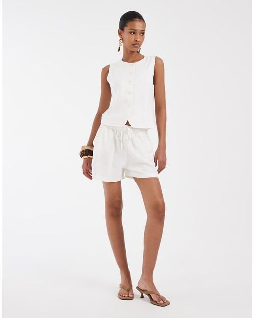 ONLY White Linen Blend Tailored Shorts Co-Ord