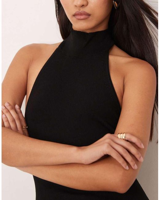 Gina Tricot Natural Sleeveless Knit Turtleneck Maxi Dress