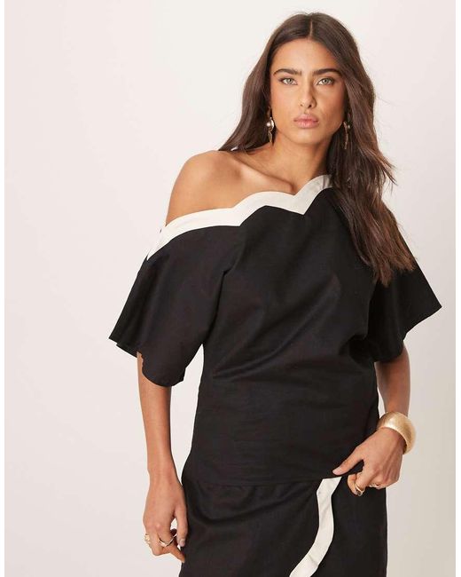 Never Fully Dressed Black Contrast Off Shoulder Asymmetrical Top Co-Ord