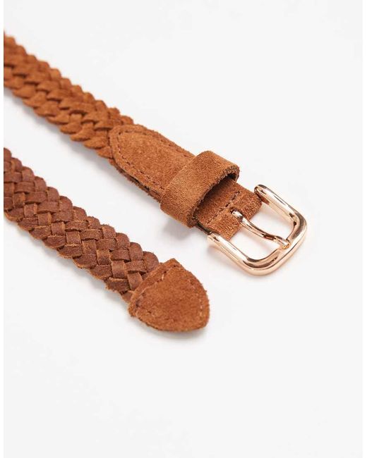Vero Moda Blue Suede Plait Belt With Gold Buckle