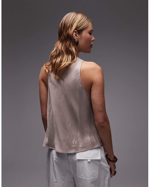 ASOS Gray Satin Wrap Front Halter Top