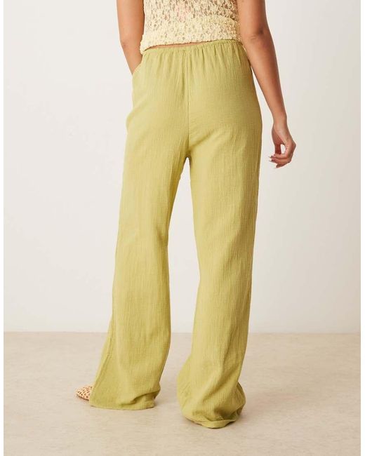 Pimkie Yellow Linen Look Drawstring Waist Wide Leg Trousers