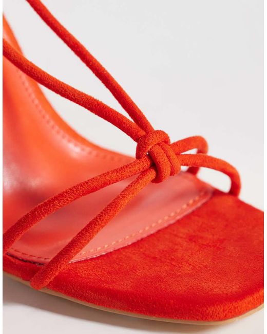 Public Desire Red Elira Tie Leg Block Heeled Sandals