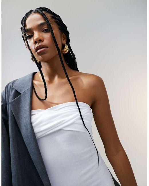 ASOS Natural Bandeau With Twist Bust Detail Midaxi Dress