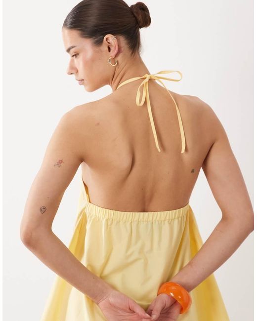 ASOS Natural Poplin Halter Neck Swing Mini Sundress