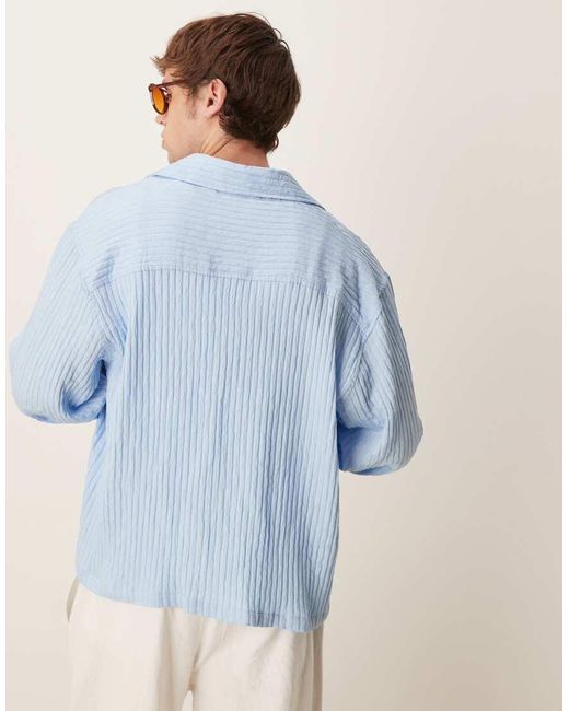Camisa Pálido A Rayas De Manga Larga De Tejido Transparente De ASOS de hombre de color Blue