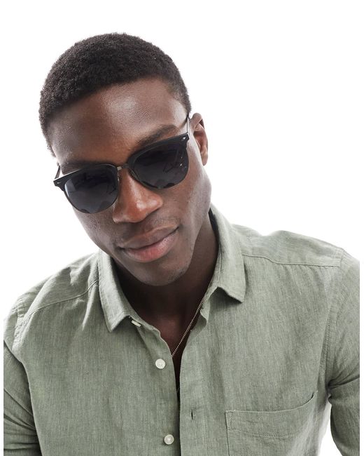 ASOS – retro-sonnenbrille aus metall in Black für Herren