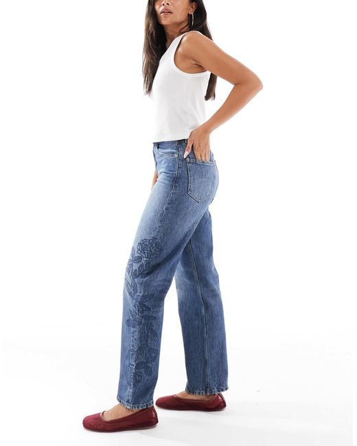 Layla - jean droit slim à taille haute et imprimé fleurs - délavage foncé Tommy Hilfiger en coloris Blue