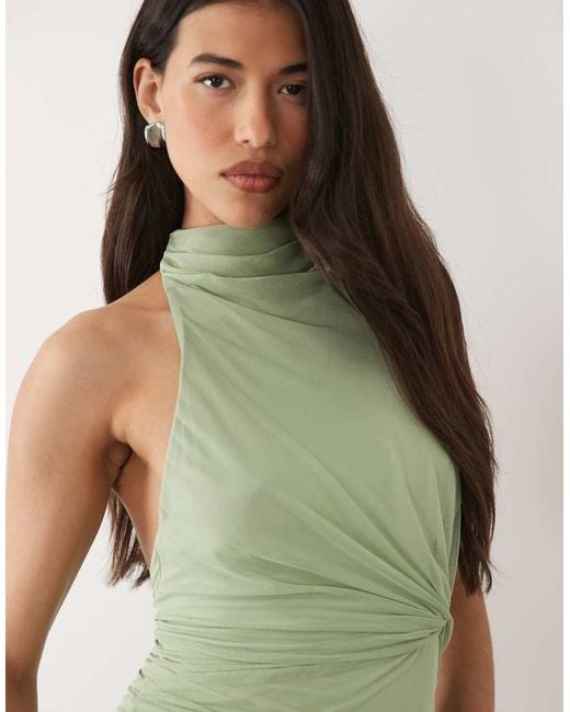 ASOS Green Mesh Twist Bust Detail Halter Maxi Dress With Tie Back Neck