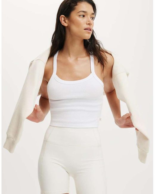 Cotton On White Active Rib T-Bar Cropped Tank