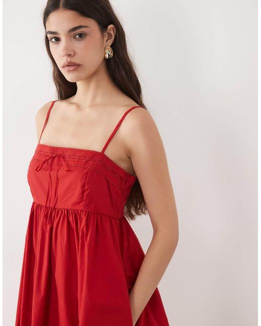 Abercrombie & Fitch Red Strappy Square Neck Babydoll Mini Dress