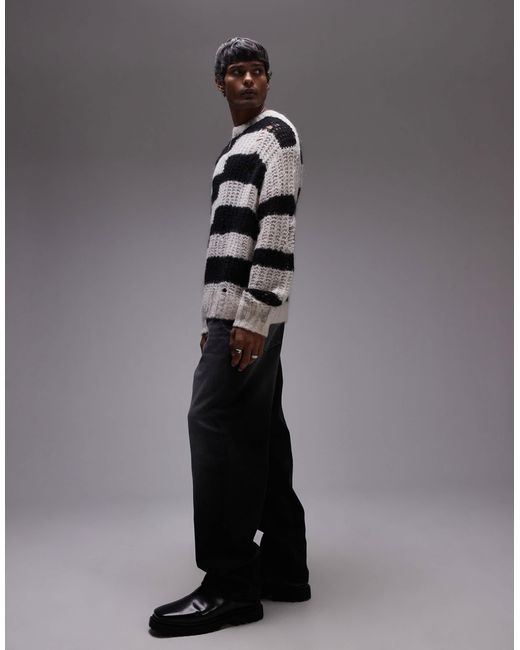 AllSaints Gray Pip Crew Neck Striped Jumper for men