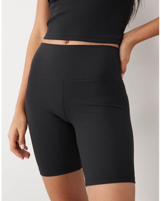 4505 Black Micro Rib 8" High Waist Legging Short