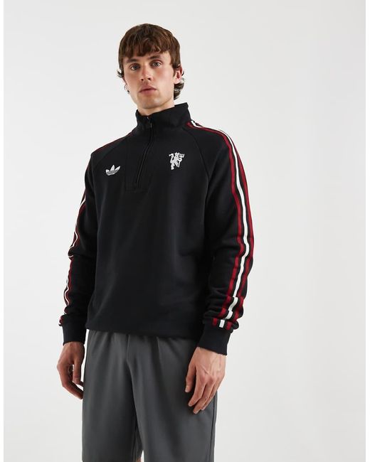 Adidas Originals Black Manchester United Originals Half Zip Top for men