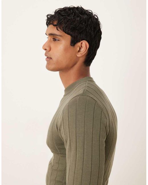 ASOS Green Muscle Fit Long Sleeve Knitted Rib T-shirt for men