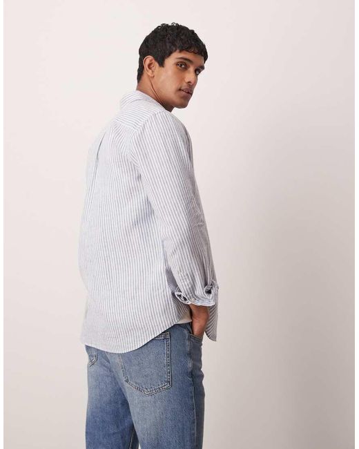 Camisa De Vestir A Rayas Azules De Lino De Mango de hombre de color Blue