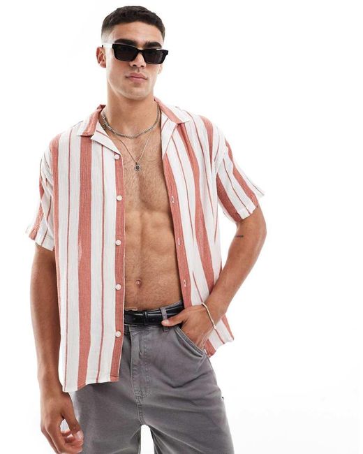 Jack & Jones Breed Gestreept Overhemd Met Reverskraag in het Orange voor heren