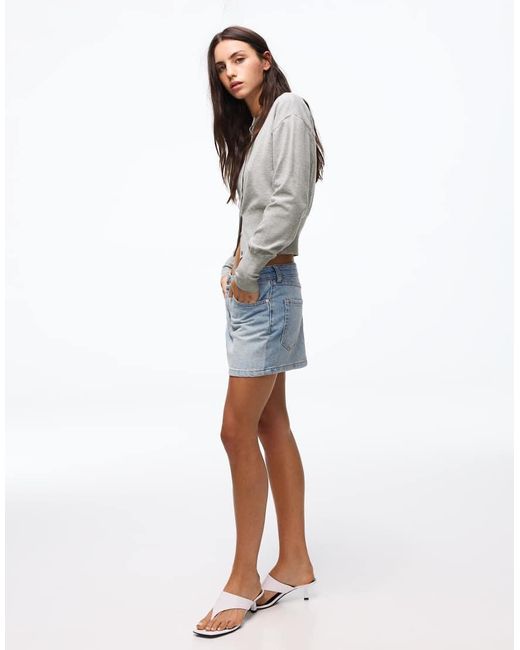 Bershka Gray Round Neck Button-up Cardigan