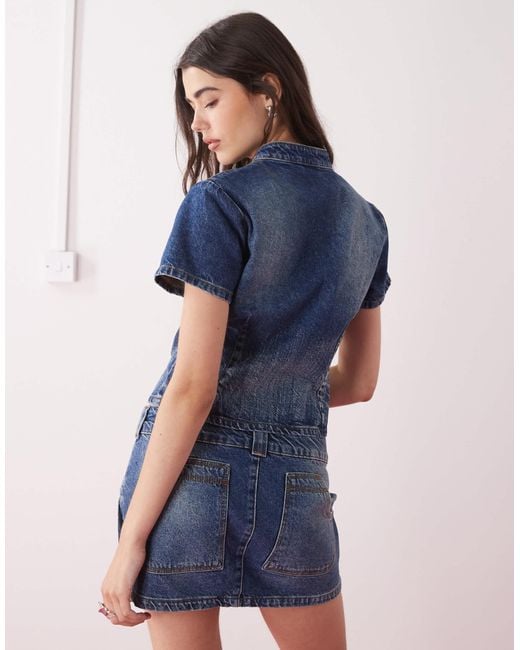 Collusion Blue Festival Denim Button Through Shirt Co Ord