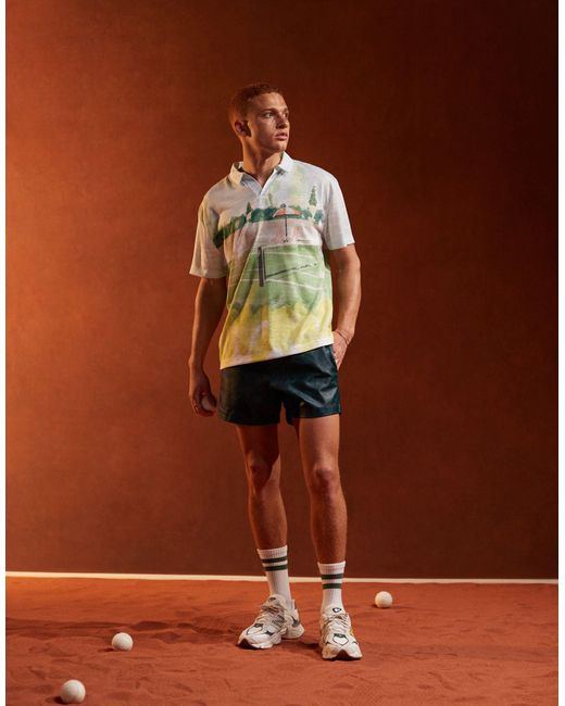 ASOS – locker geschnittenes polohemd mit all-over-tennis-print in Brown für Herren